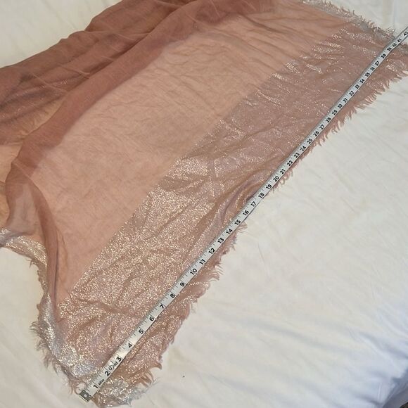 Elegant Sheer Pink Shawl with silver metallic trim 41”x76” EUC - Picture 7 of 8